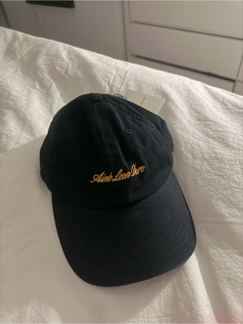 Aime Leon Dore Black Cap with Yellow Script Logo NWT